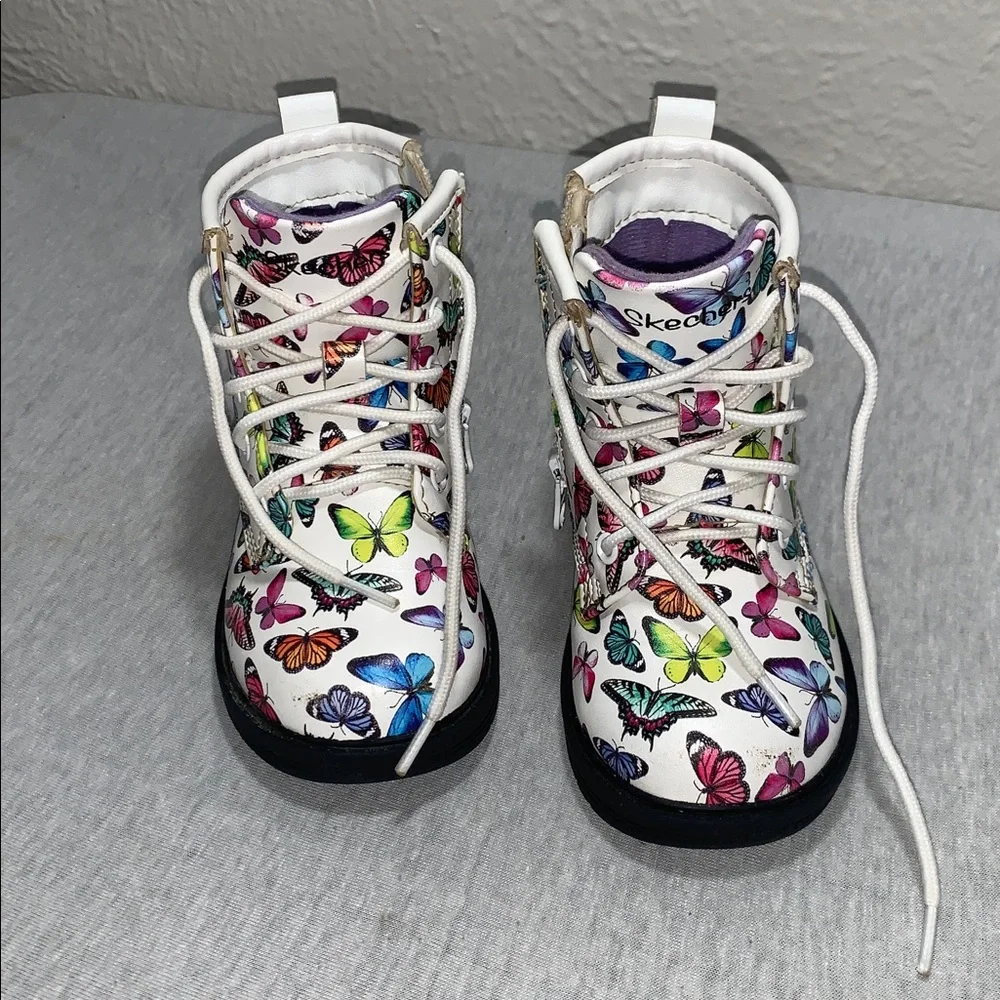 Skechers Kids Butterfly Print Boots - White and Multicolor